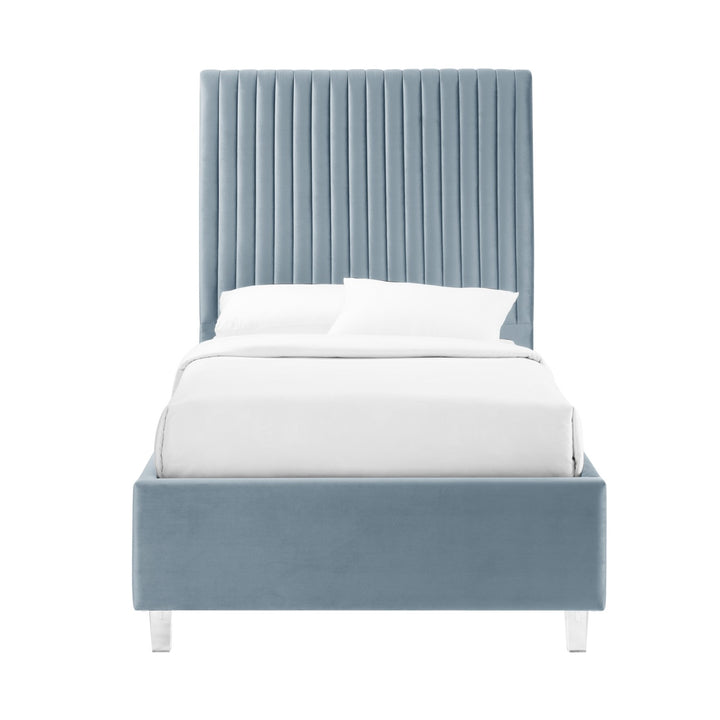 Inspired Home Alanis Platform Bed Velvet Slate Blue 1