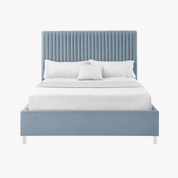 Inspired Home Alanis Platform Bed Velvet Slate Blue 1