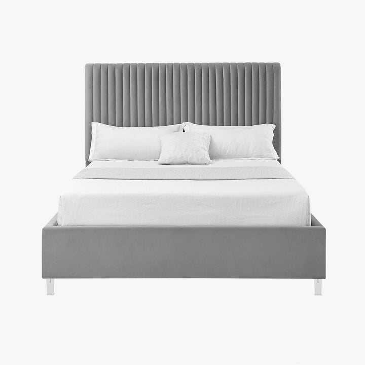 Inspired Home Alanis Platform Bed Velvet Grey 1