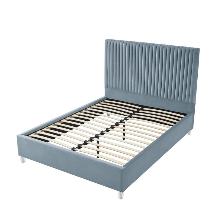 Inspired Home Alanis Platform Bed Velvet Slate Blue 3