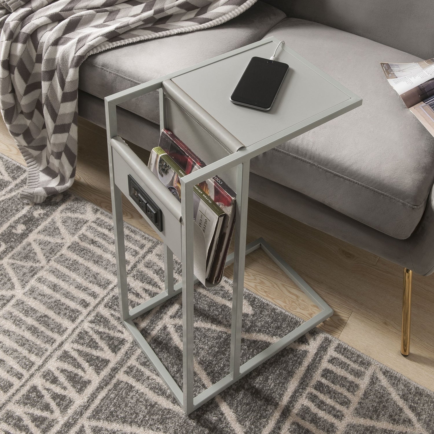 Kalina Modern End Table 2 USB Charging Ports, 2 Outlets, Power Plug ...