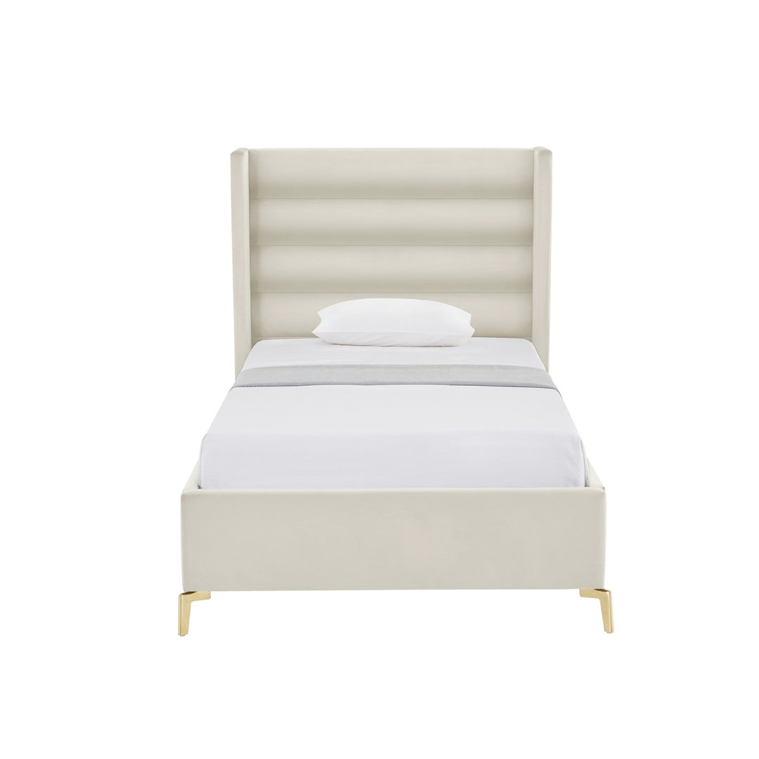 Inspired Home Kacie Platform Bed Velvet Cream White 1