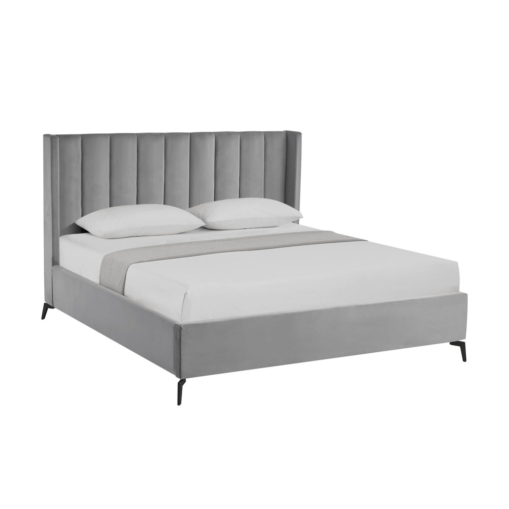 Inspired Home Caliyah Platform Bed Velvet Light Grey Main