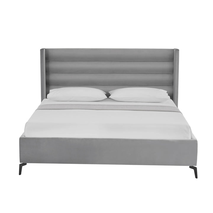 Inspired Home Kacie Platform Bed Velvet Light Grey 1