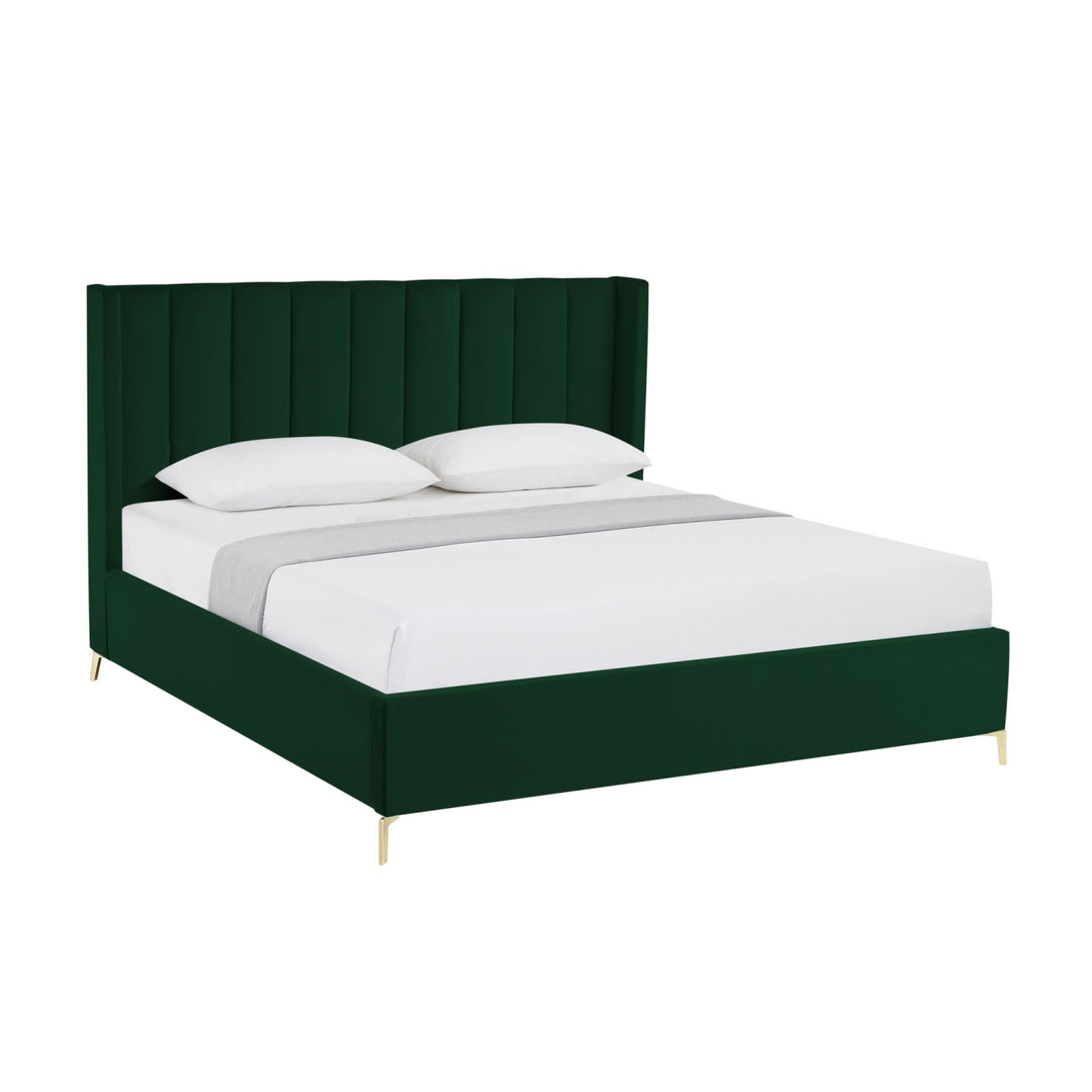 Inspired Home Caliyah Platform Bed Velvet Green Main