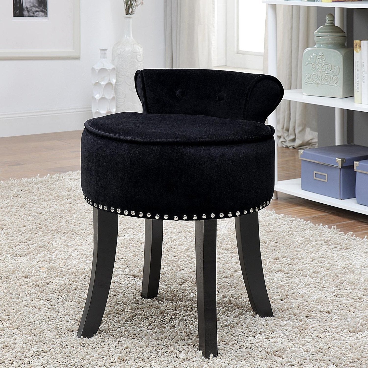 Taylor Modern Vanity Stool Nailhead Trim Rolled Back for Bedroom ...