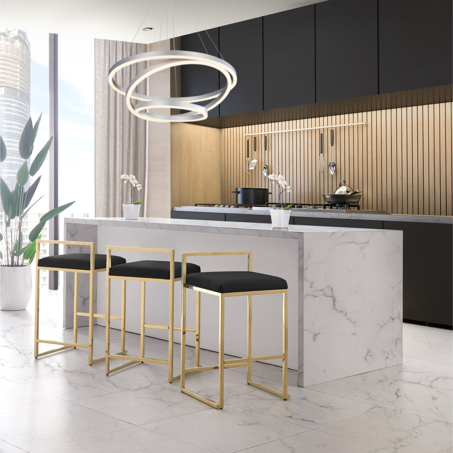 Nola Modern Bar Stool Geometric Frame Upholstered for Kitchen ...