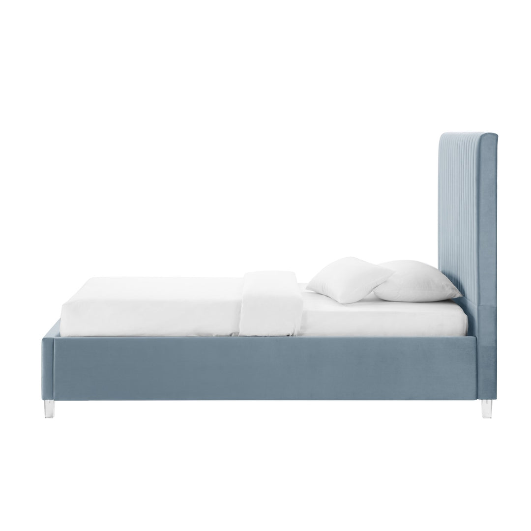 Inspired Home Alanis Platform Bed Velvet Slate Blue 2