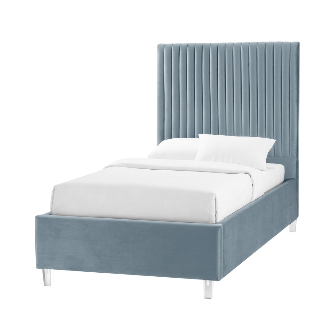 Inspired Home Alanis Platform Bed Velvet Slate Blue Main