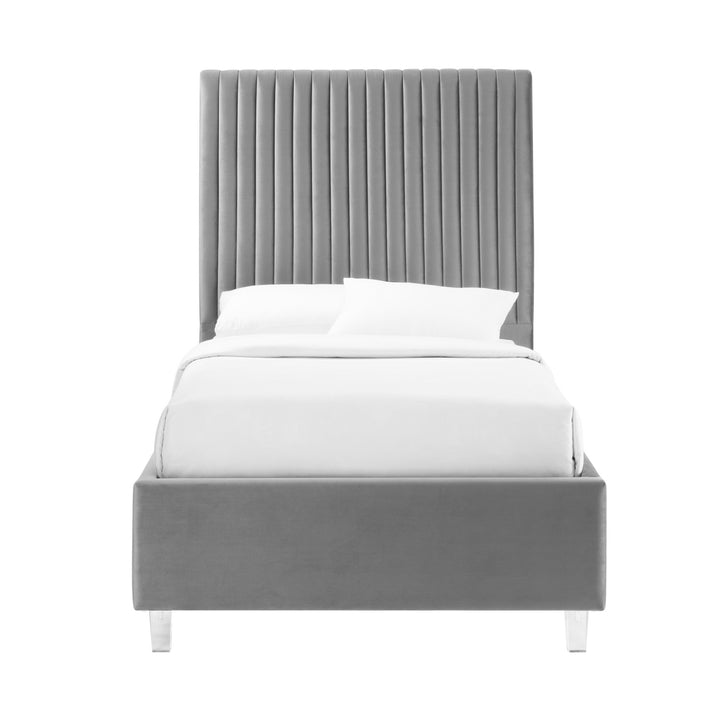 Inspired Home Alanis Platform Bed Velvet Grey 1