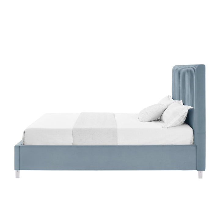 Inspired Home Alanis Platform Bed Velvet Slate Blue 2