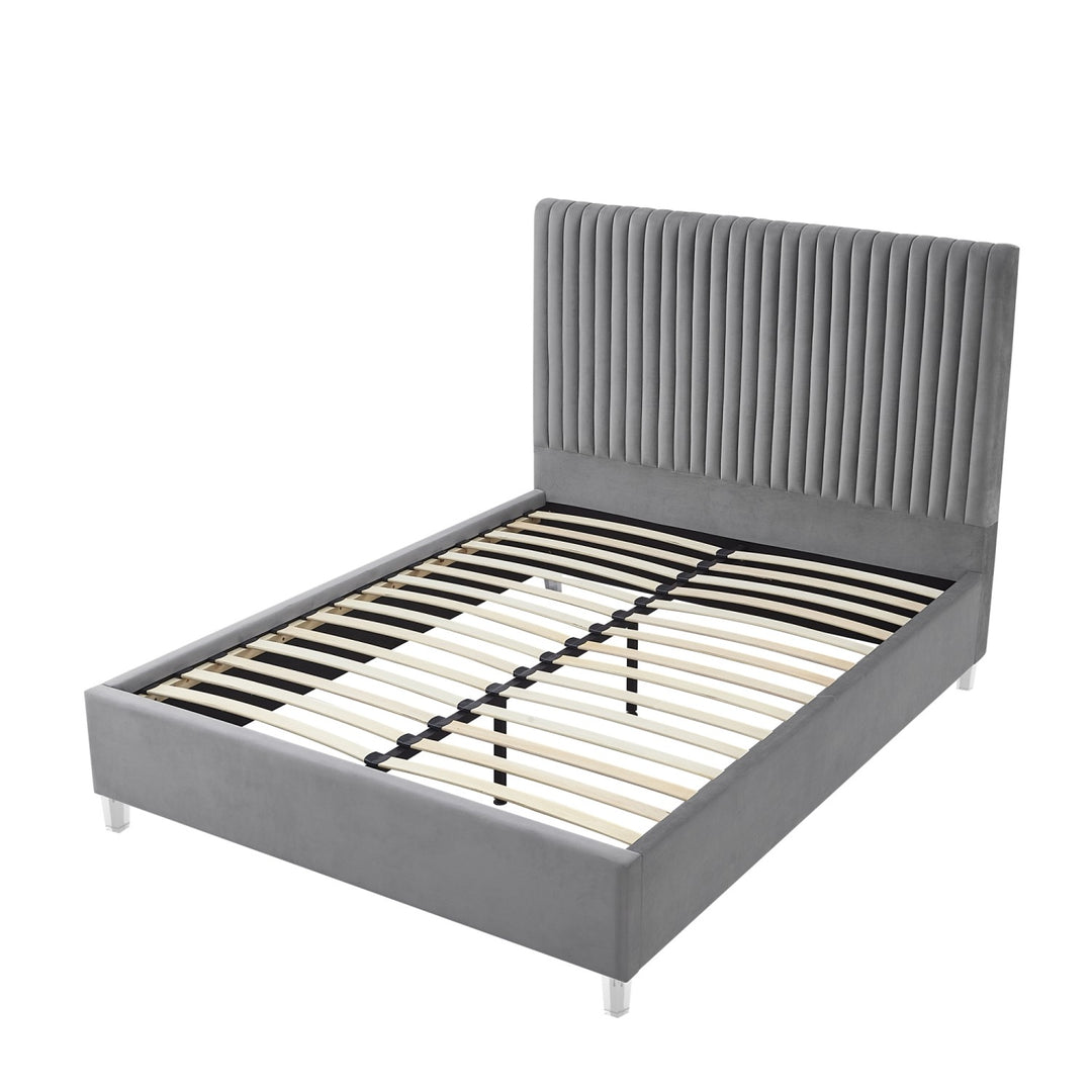 Inspired Home Alanis Platform Bed Velvet Grey 3