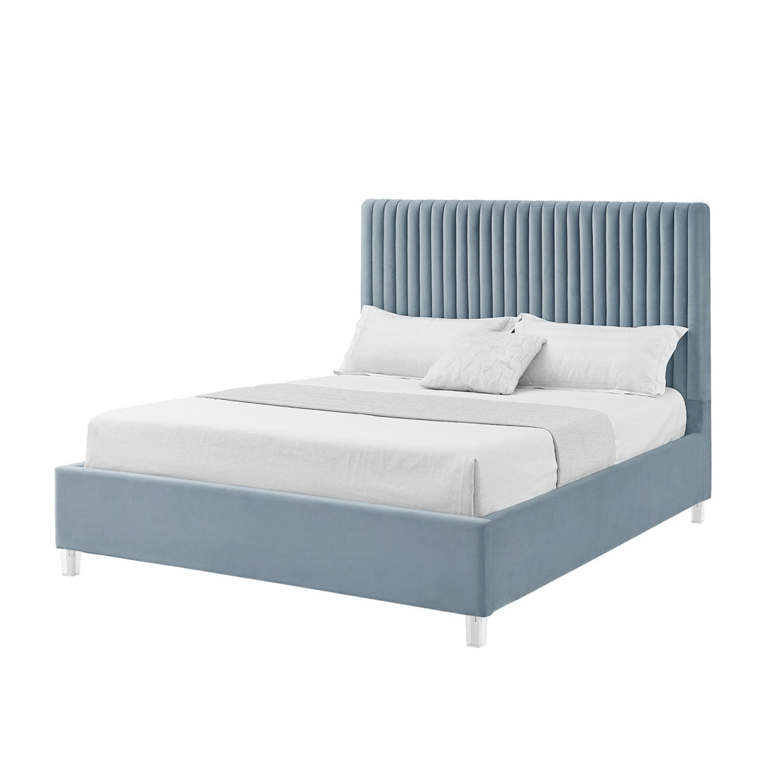 Inspired Home Alanis Platform Bed Velvet Slate Blue Main