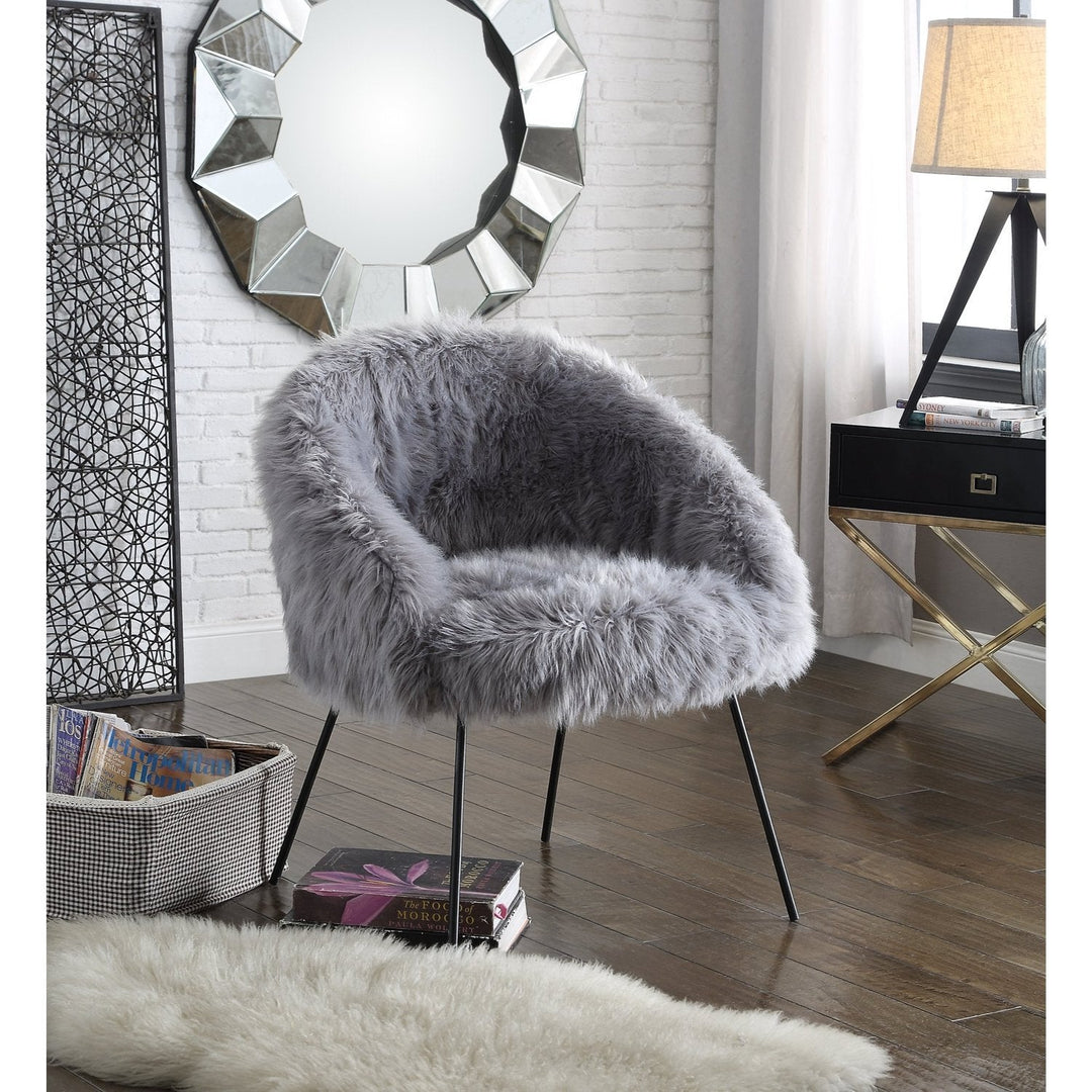 Ana Luxe Fur with White Powder Coated Metal Leg Accent Chair, Rose