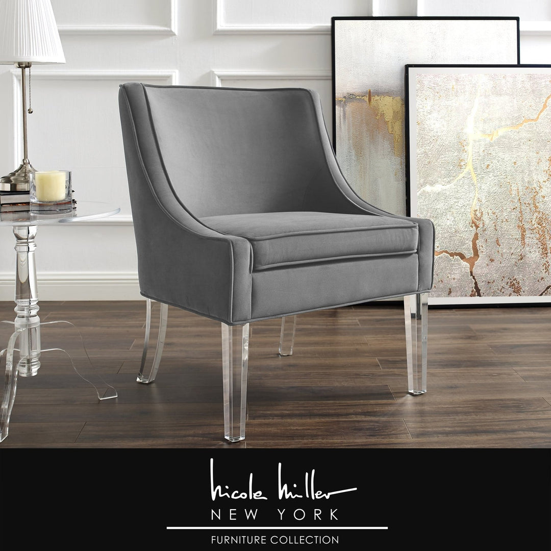Grey Velvet Chair With Acrylic Legs Aurelie Modern Accent Chair
