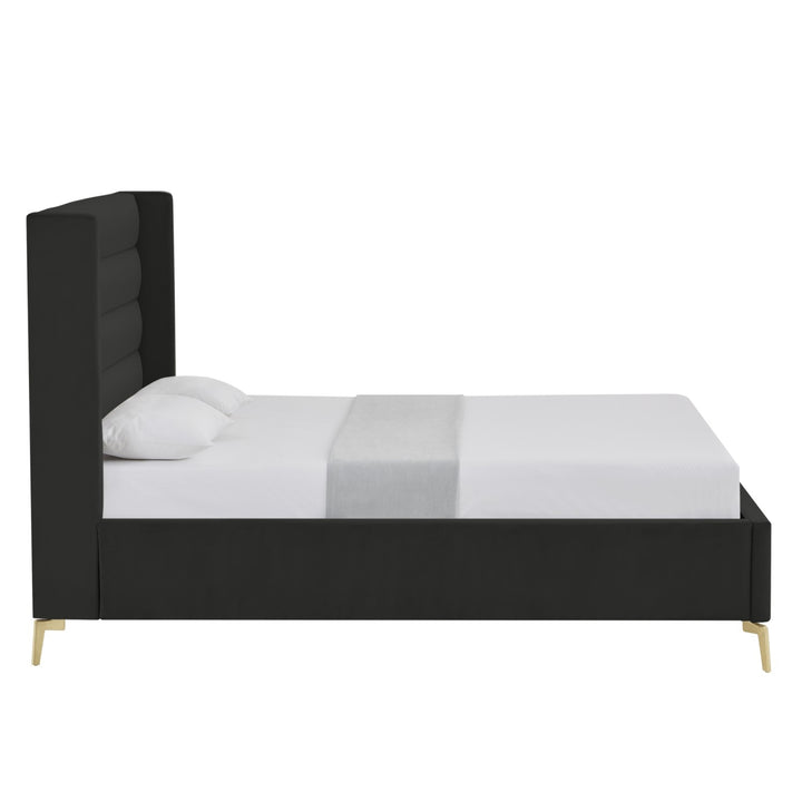 Inspired Home Kacie Platform Bed Velvet Black 2