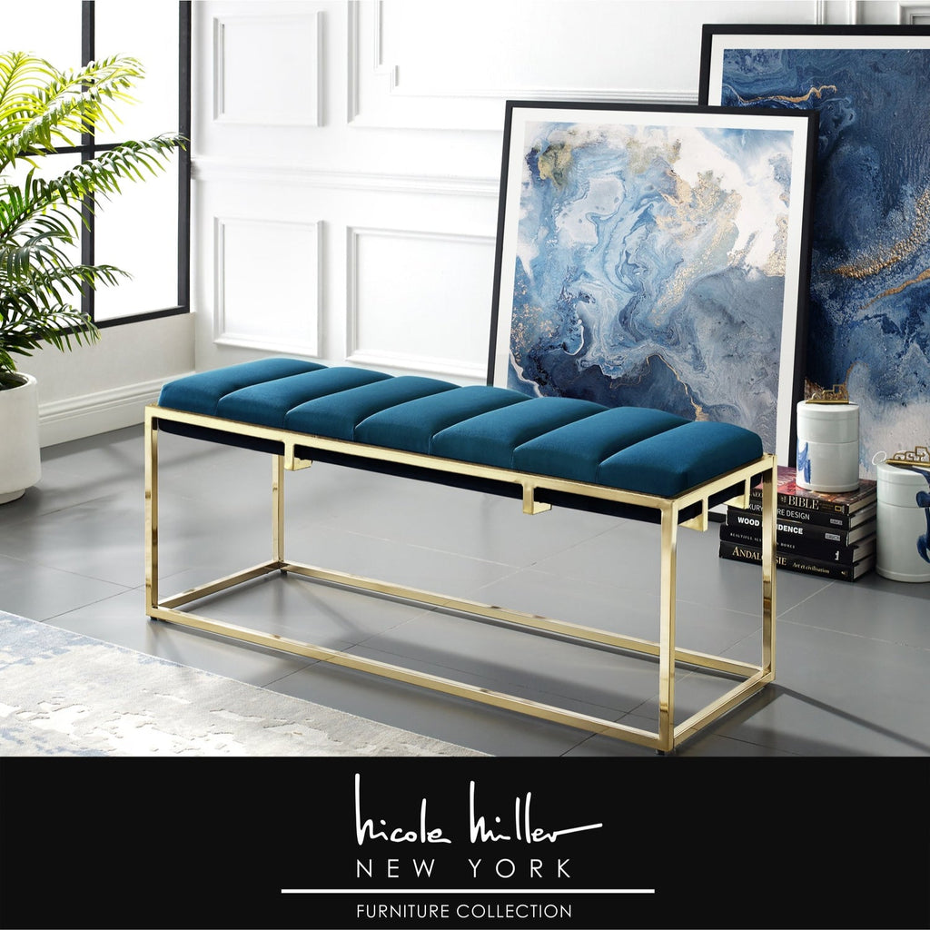 Taburete de tocador de terciopelo, banco tapizado con asiento acolchado y  marco de metal dorado, taburete otomano rectangular, sillas  multifuncionales
