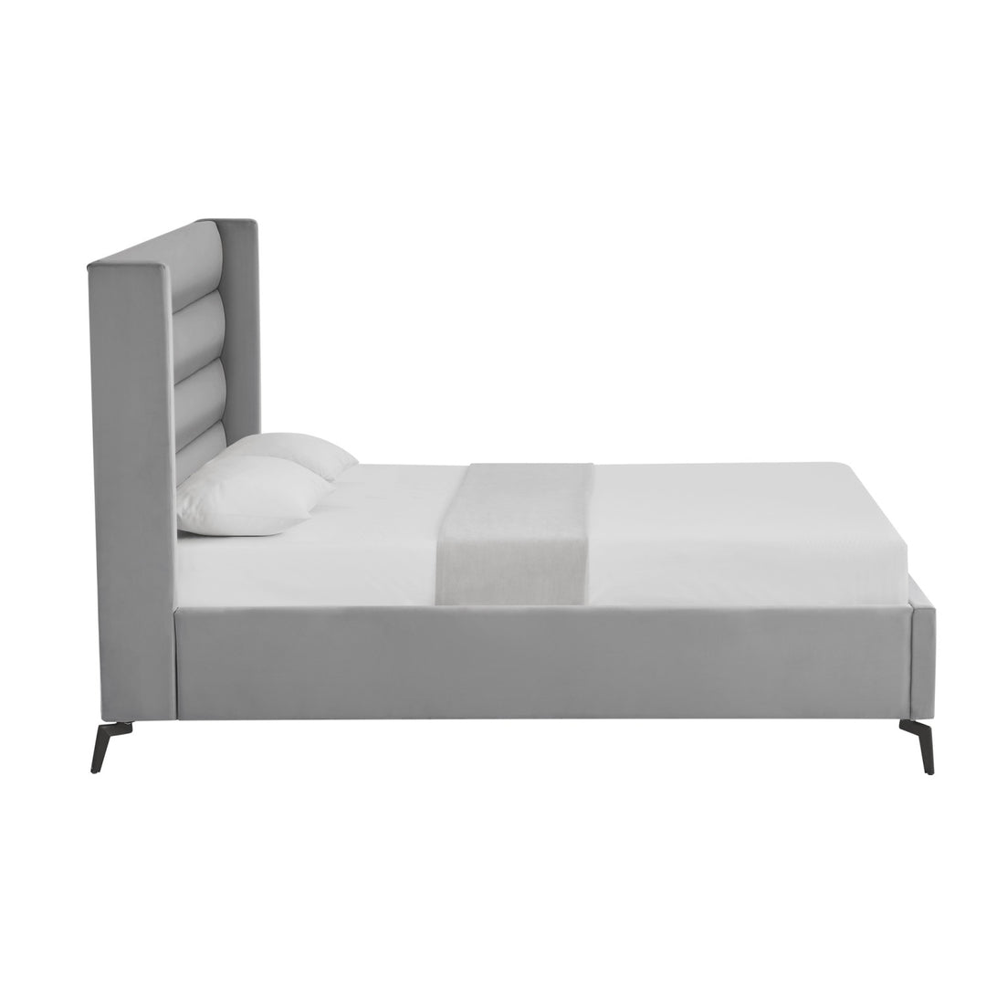 Inspired Home Kacie Platform Bed Velvet Light Grey 2