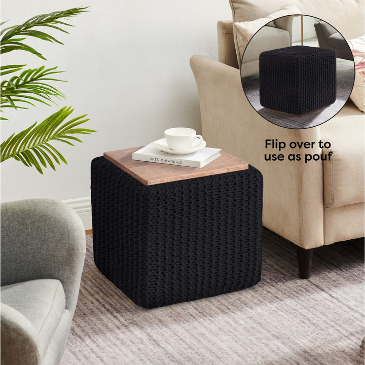 Amayah Pouf with Wooden Tray