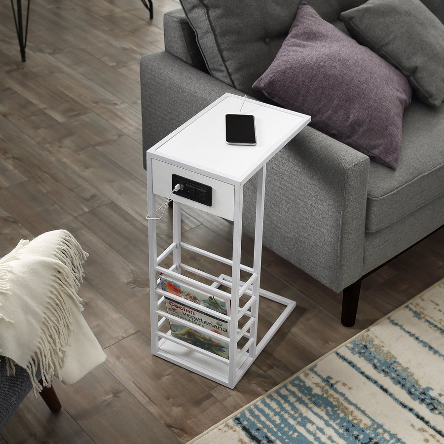 Alder Modern End Table Magazine Holder, 2 USB Charging Ports, 2 Outlets ...