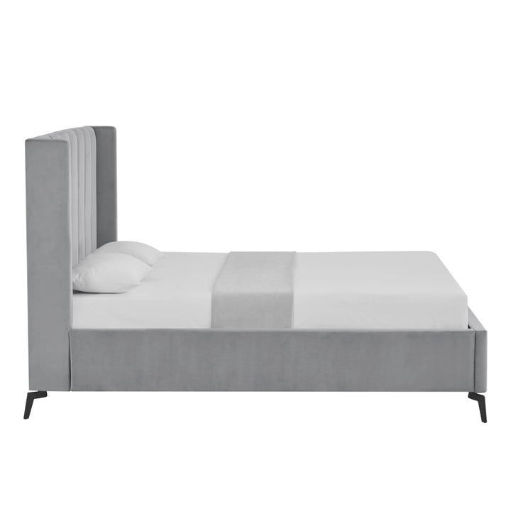 Inspired Home Caliyah Platform Bed Velvet Light Grey 2