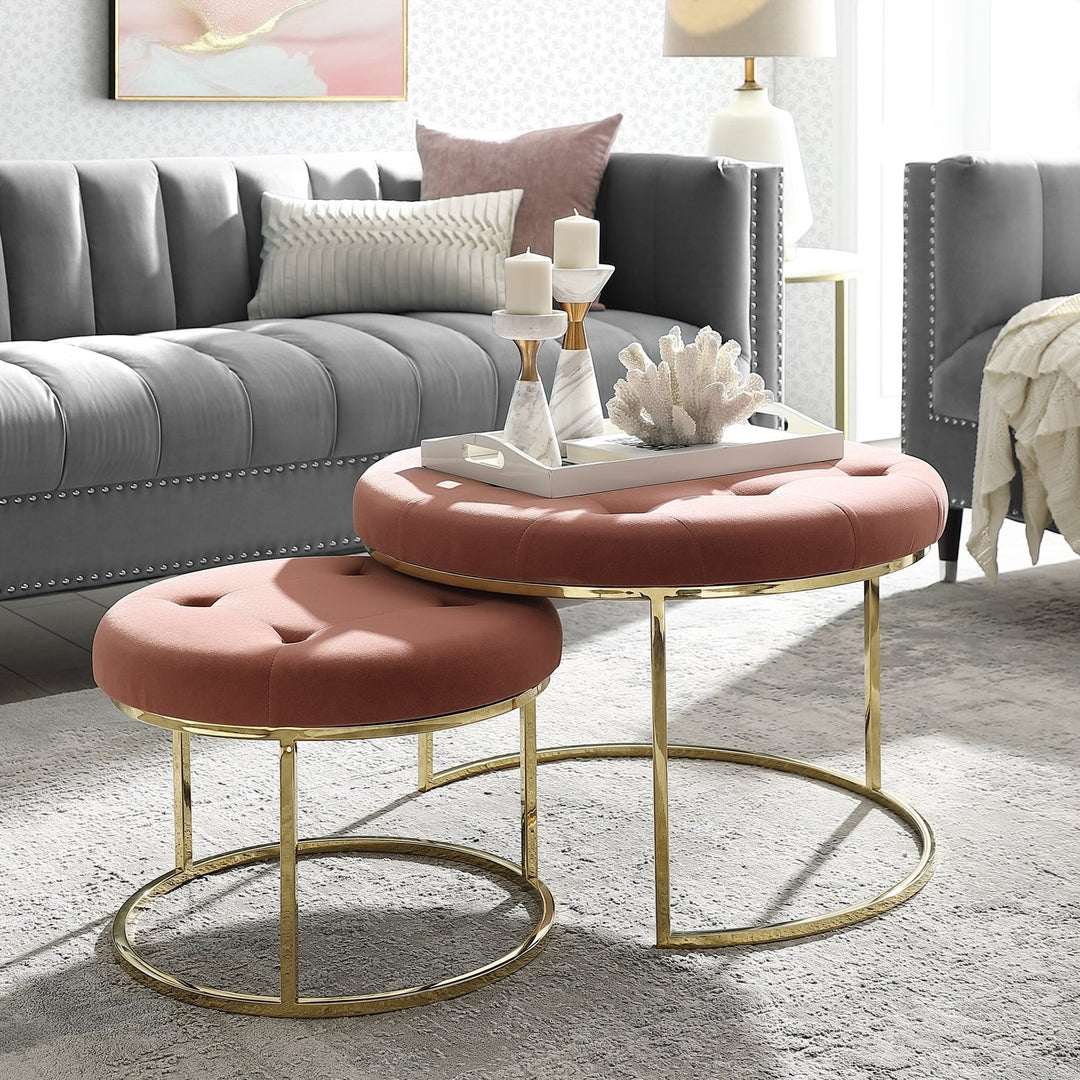 Carlotta Velvet Nesting Coffee Table (Set of 2) Blush Pink