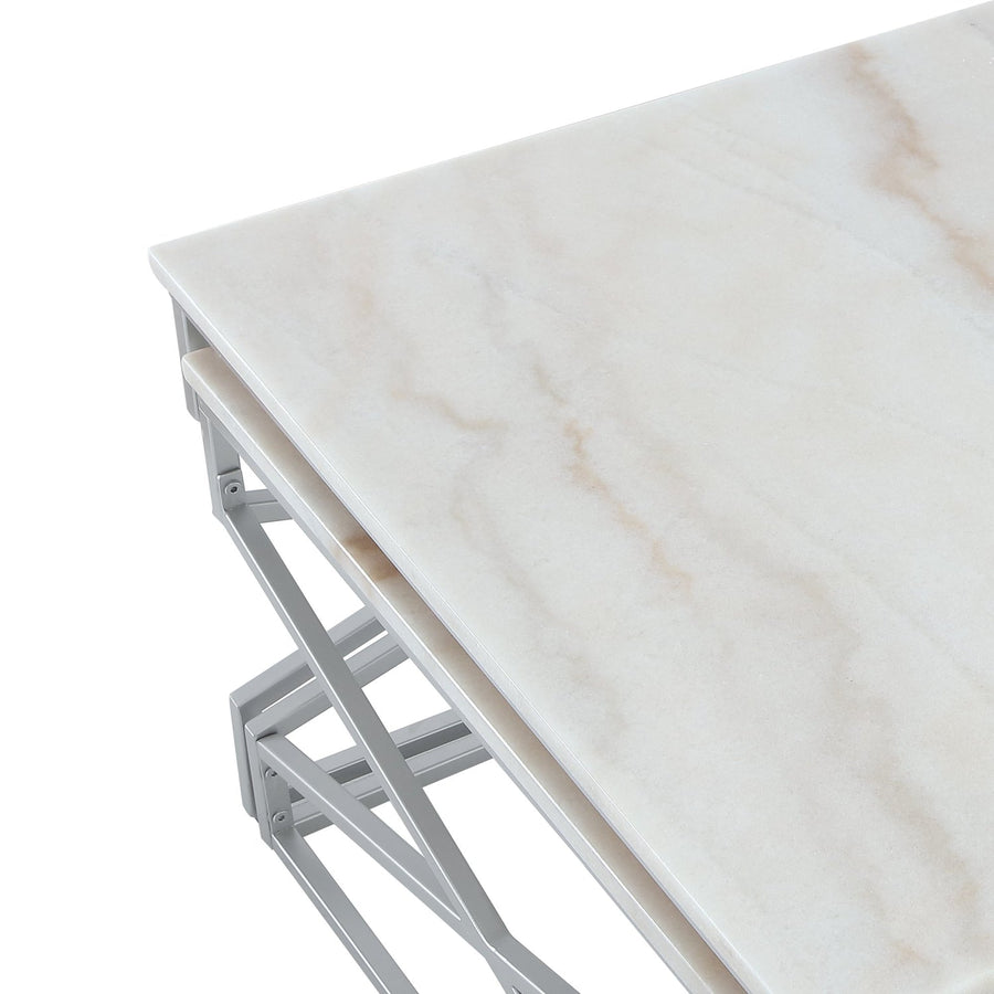 Malou Modern Coffee Table Natural Marble Top Iron Metal Xcross Legs