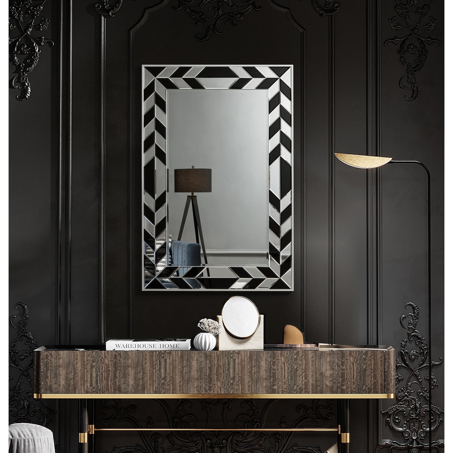 Zahra Modern Mirror Accent Clear and Black Glass for Entryway