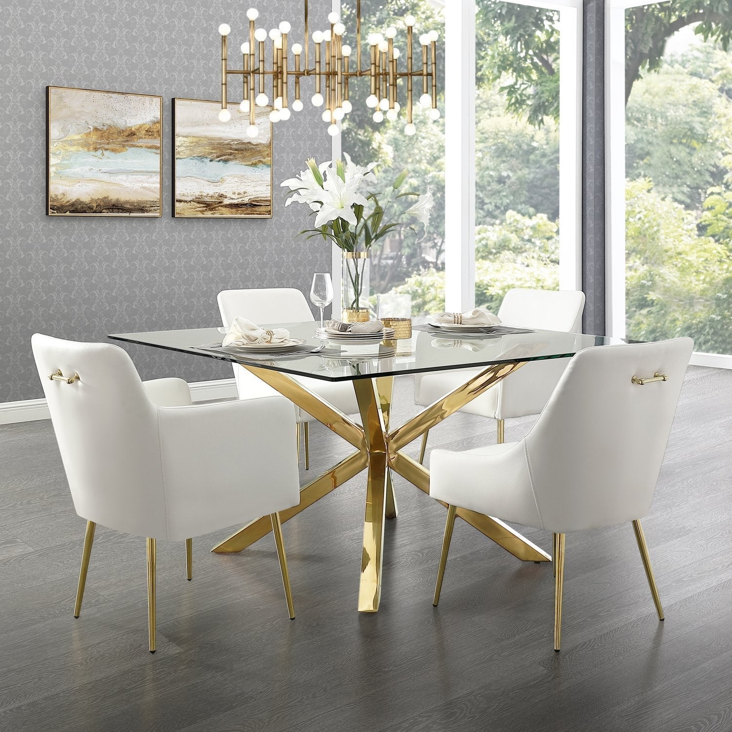 White dining chair with gold online legs