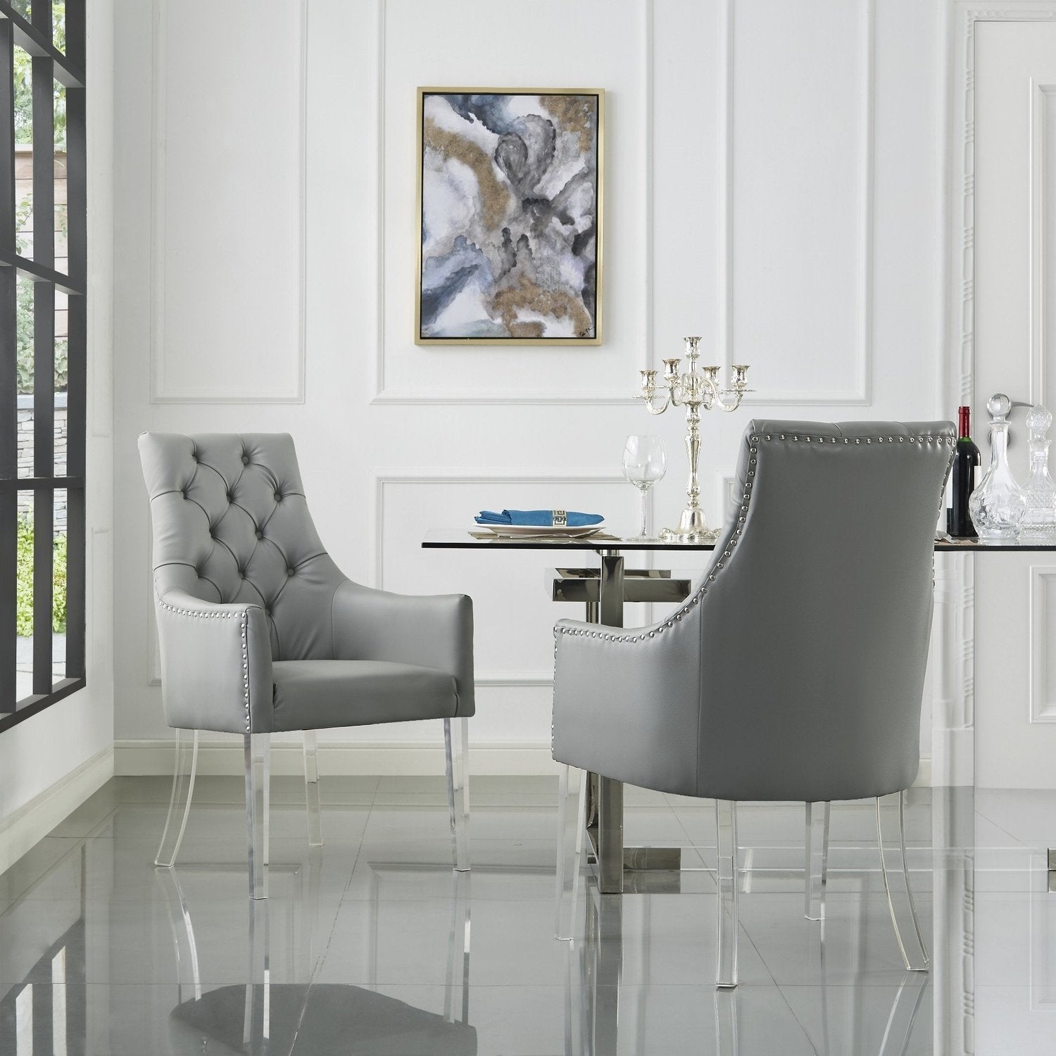 Marilyn Modern Dining Chair Acrylic Leg Swoop Arm for Dining Room