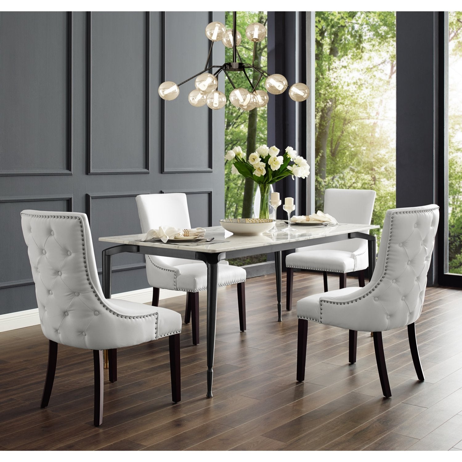 White leather online tufted dining chairs