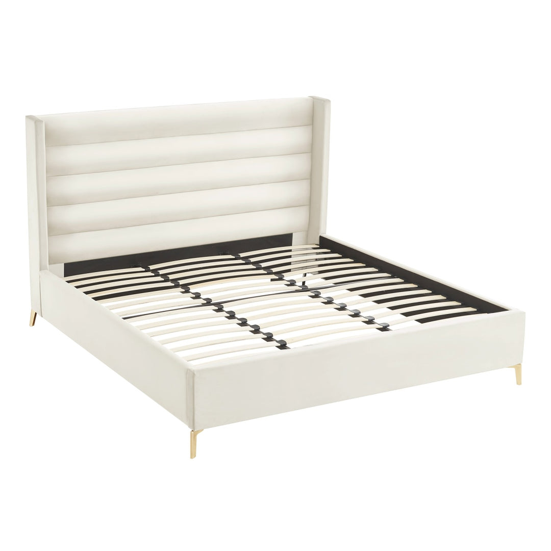 Inspired Home Kacie Platform Bed Velvet Cream White 3