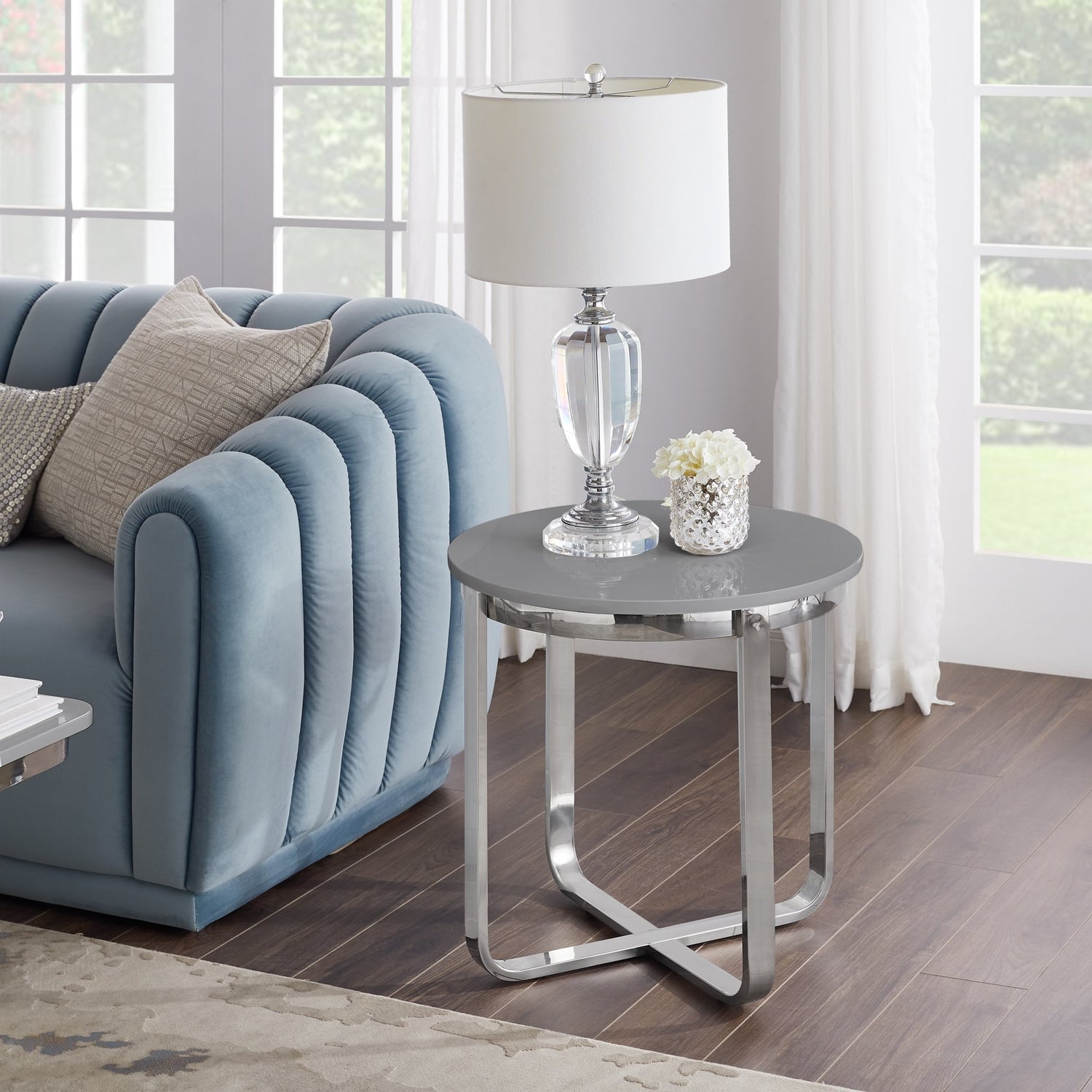 End Table High Rise Latrice Modern End Table High Gloss Lacquer Finish Top Polished ...