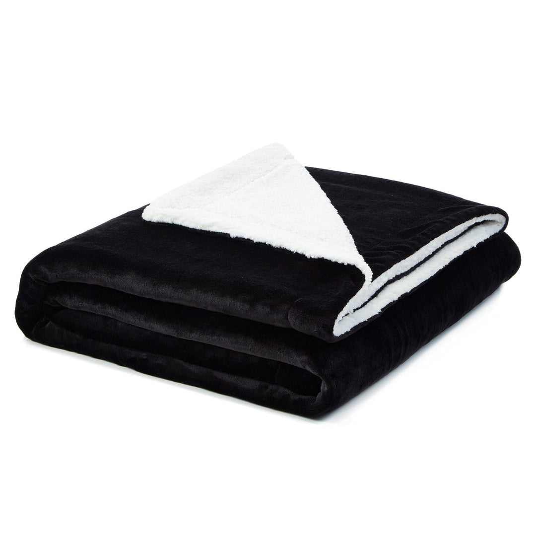 Flannel Reversible Solid Sherpa Throw Blanket - Zakary Flannel Reversible Sherpa Throw Blanket