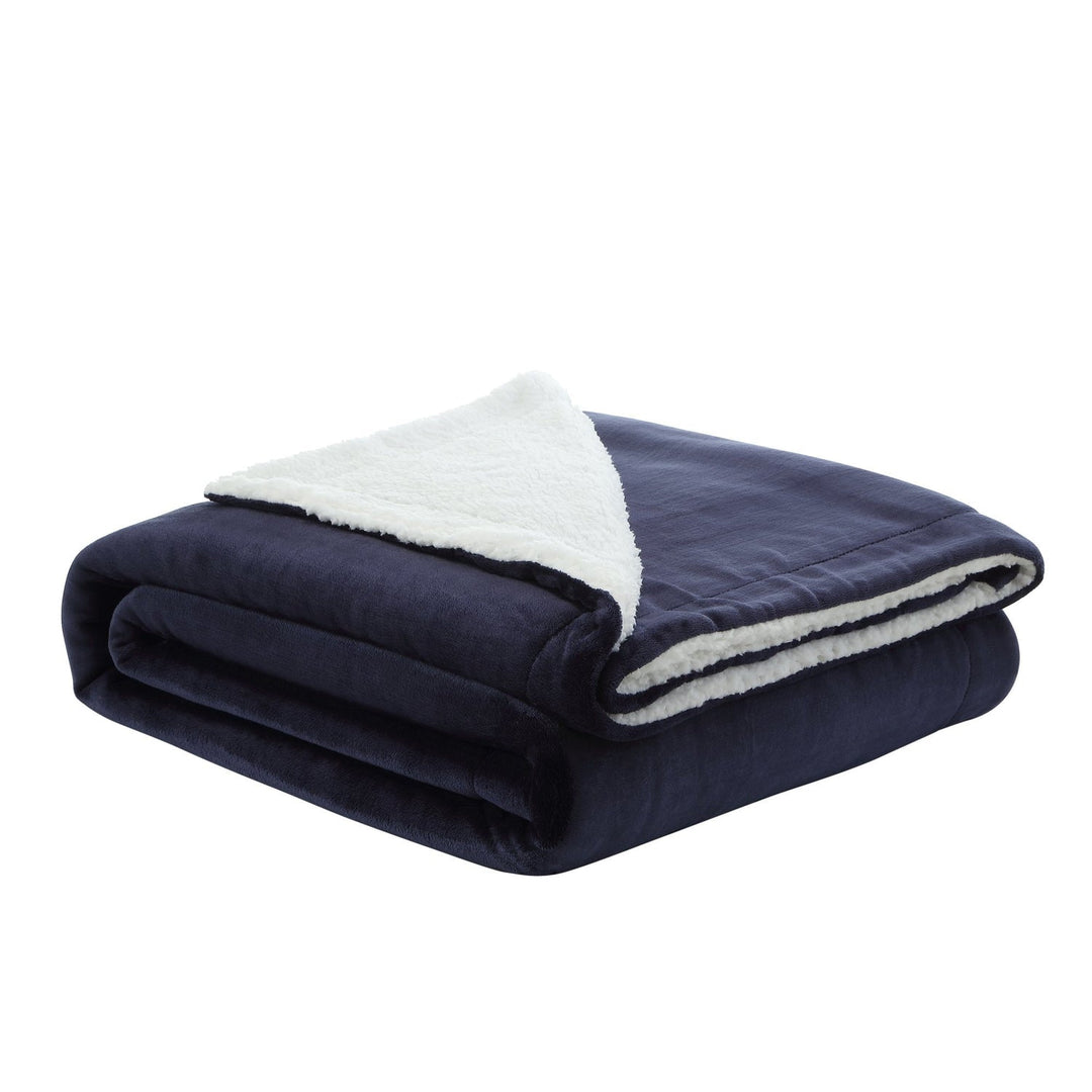 Flannel Reversible Solid Sherpa Throw Blanket - Zakary Flannel Reversible Sherpa Throw Blanket