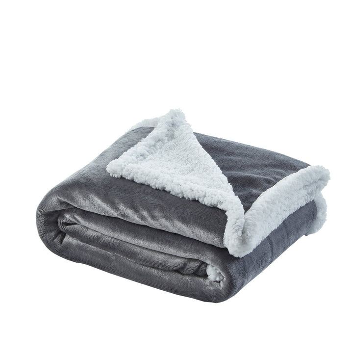 Flannel Reversible Solid Sherpa Throw - Zakary Flannel Reversible Sherpa Throw