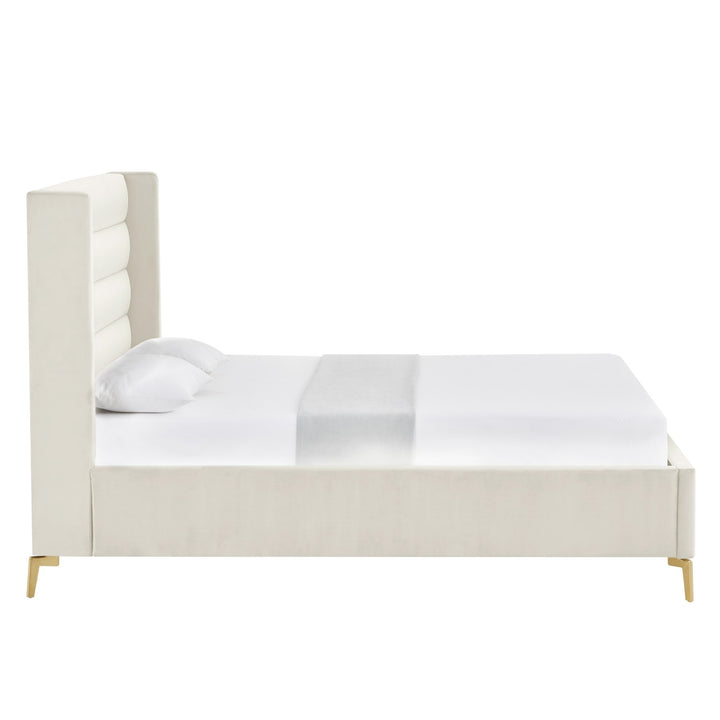 Inspired Home Kacie Platform Bed Velvet Cream White 2