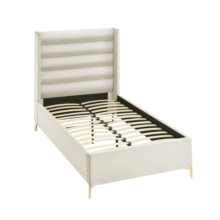 Inspired Home Kacie Platform Bed Velvet Cream White 3