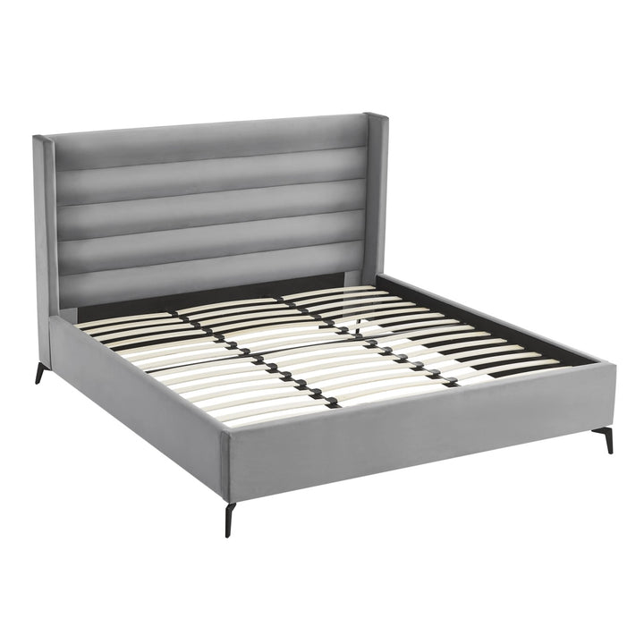 Inspired Home Kacie Platform Bed Velvet Light Grey 3