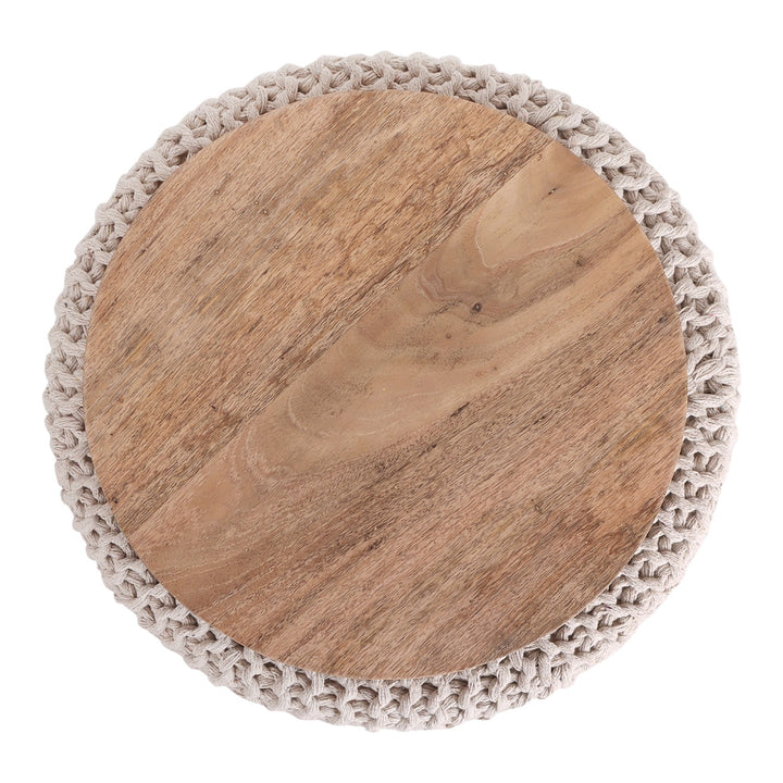 Urijah Hand Knitted, Wooden Tray Pouf