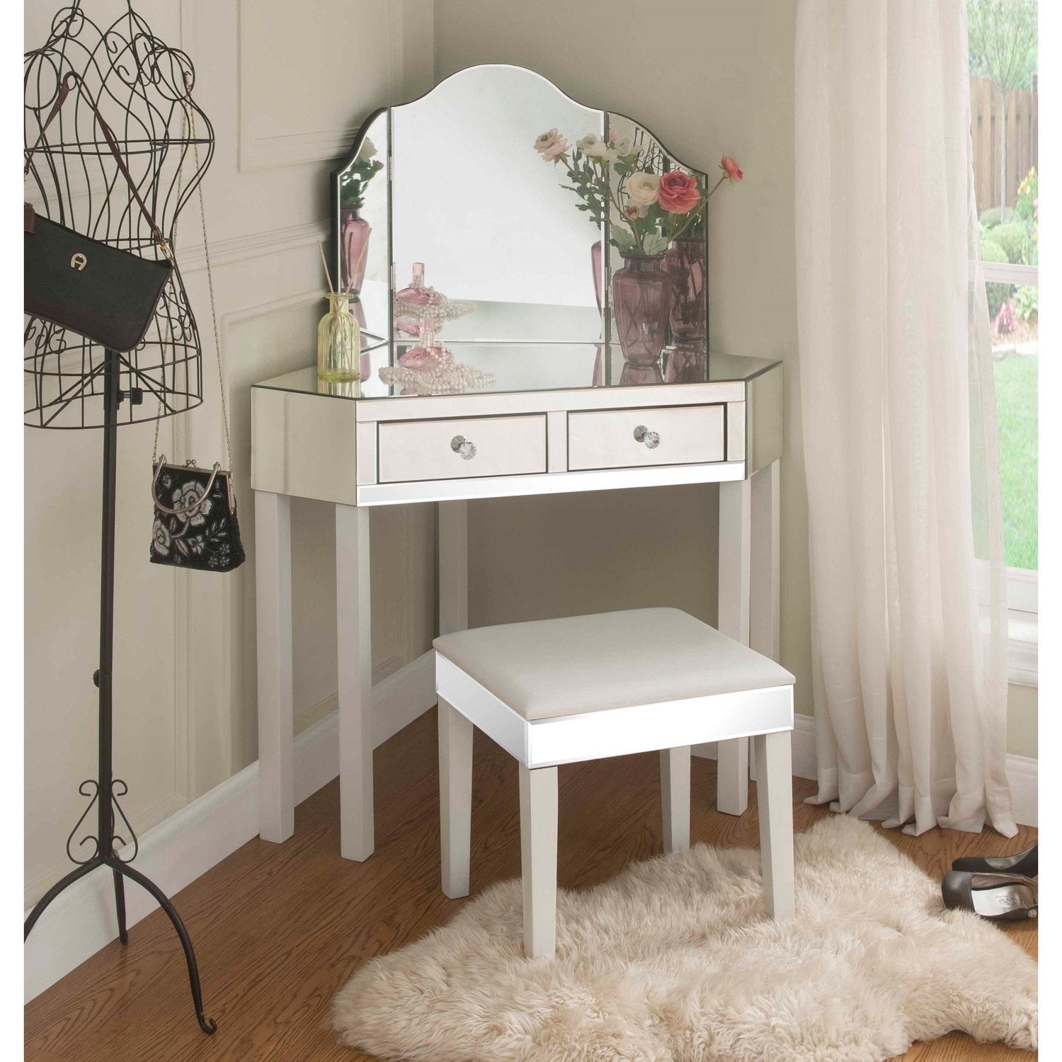 Modern Corner Dressing Table Makeup Desk w/ 5 Drawers & 3 Large Mirror –  Quildinc