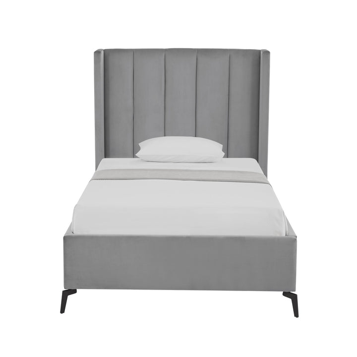 Inspired Home Caliyah Platform Bed Velvet Light Grey 1