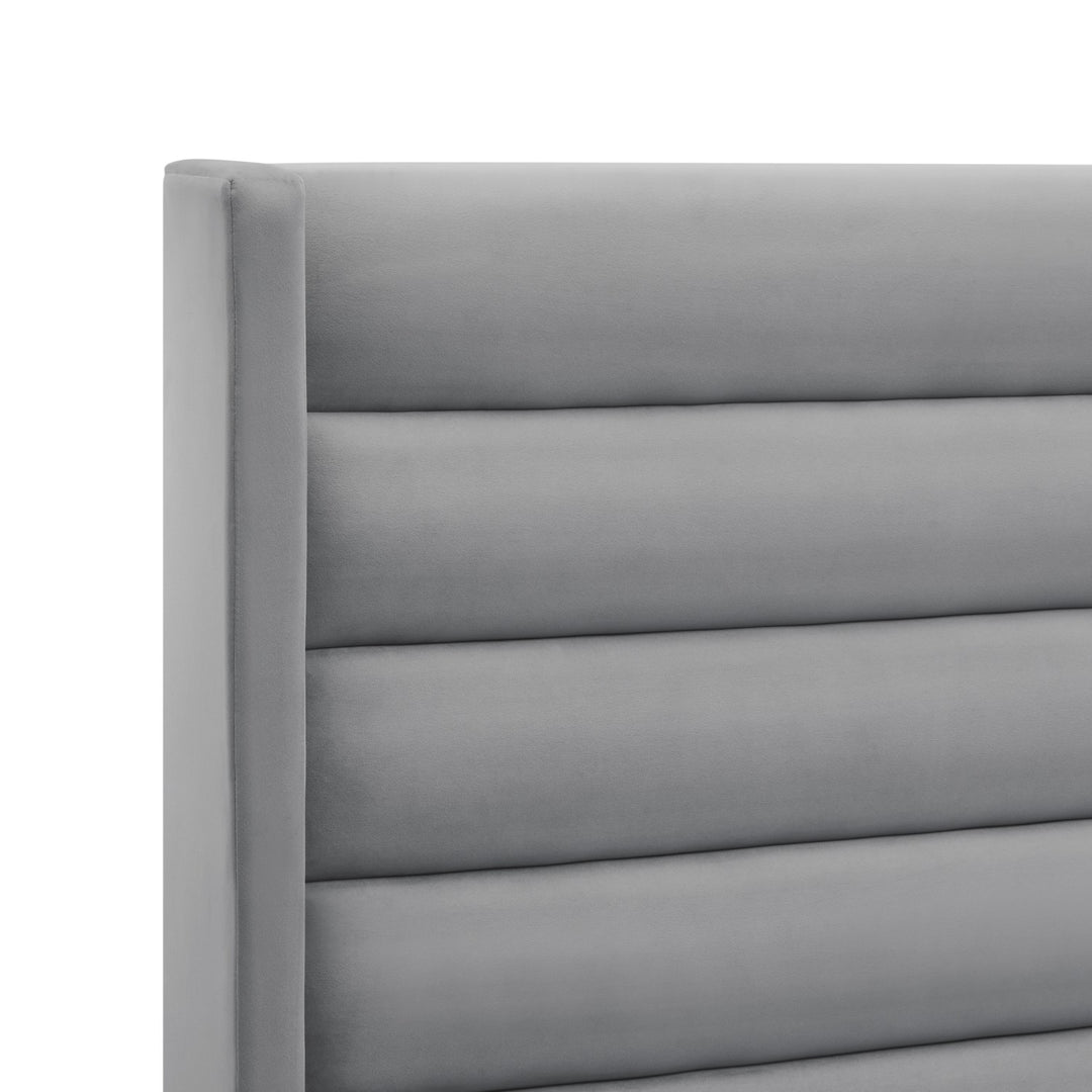 Inspired Home Kacie Platform Bed Velvet Light Grey 5