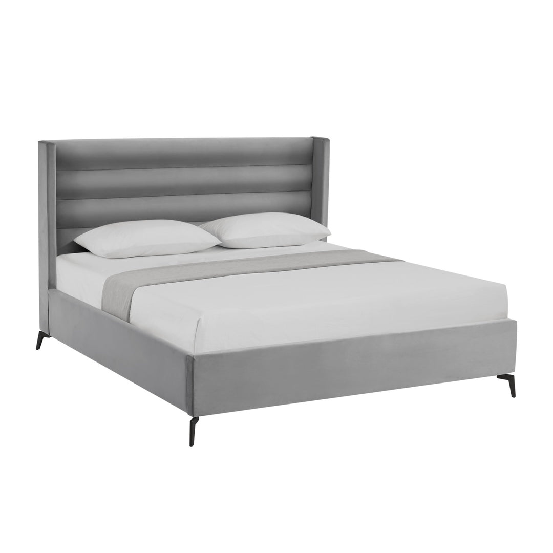 Inspired Home Kacie Platform Bed Velvet Light Grey Main