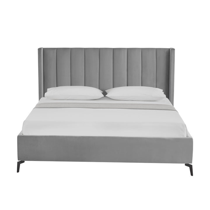 Inspired Home Caliyah Platform Bed Velvet Light Grey 1