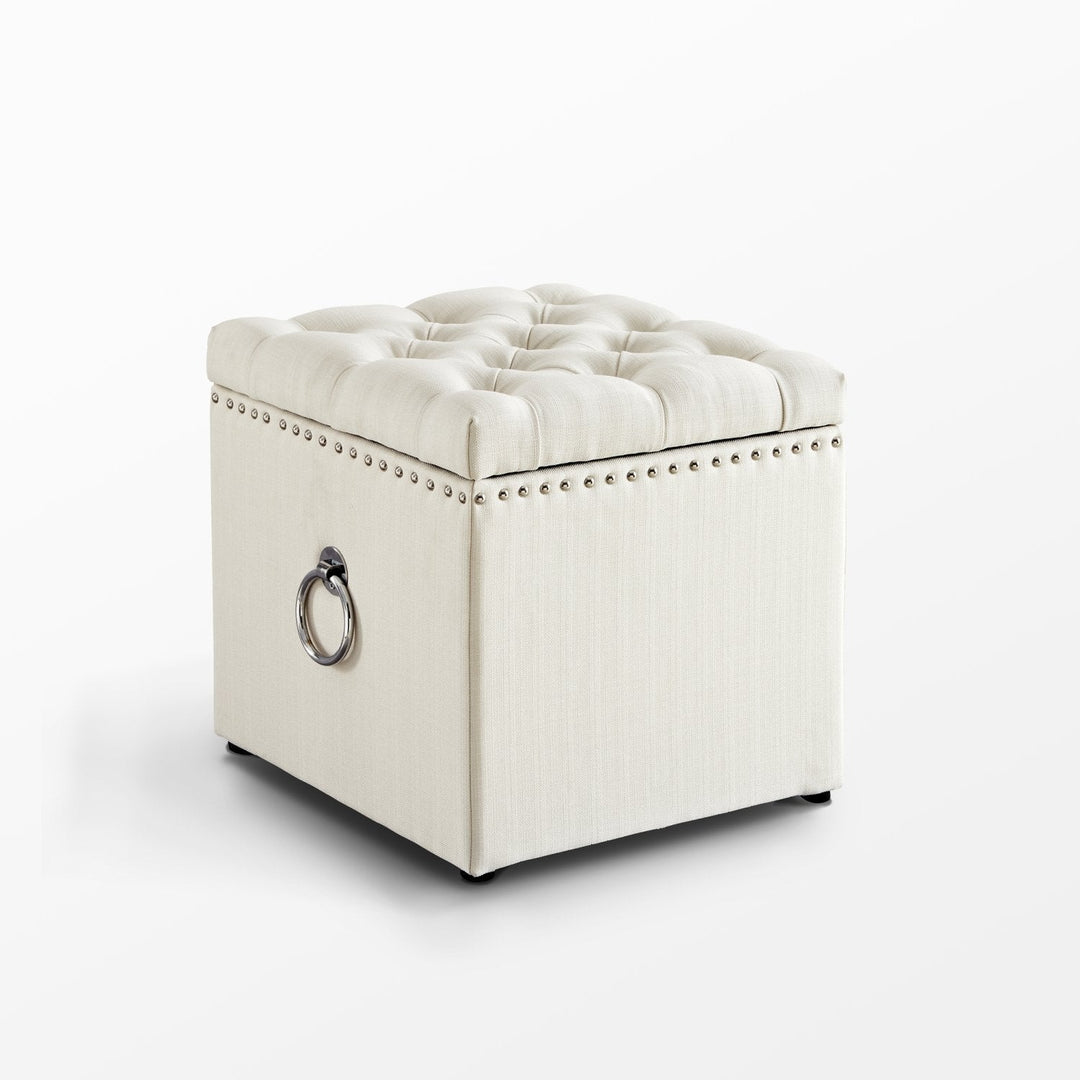 Ottoman - Ella Linen Cube Storage Ottoman