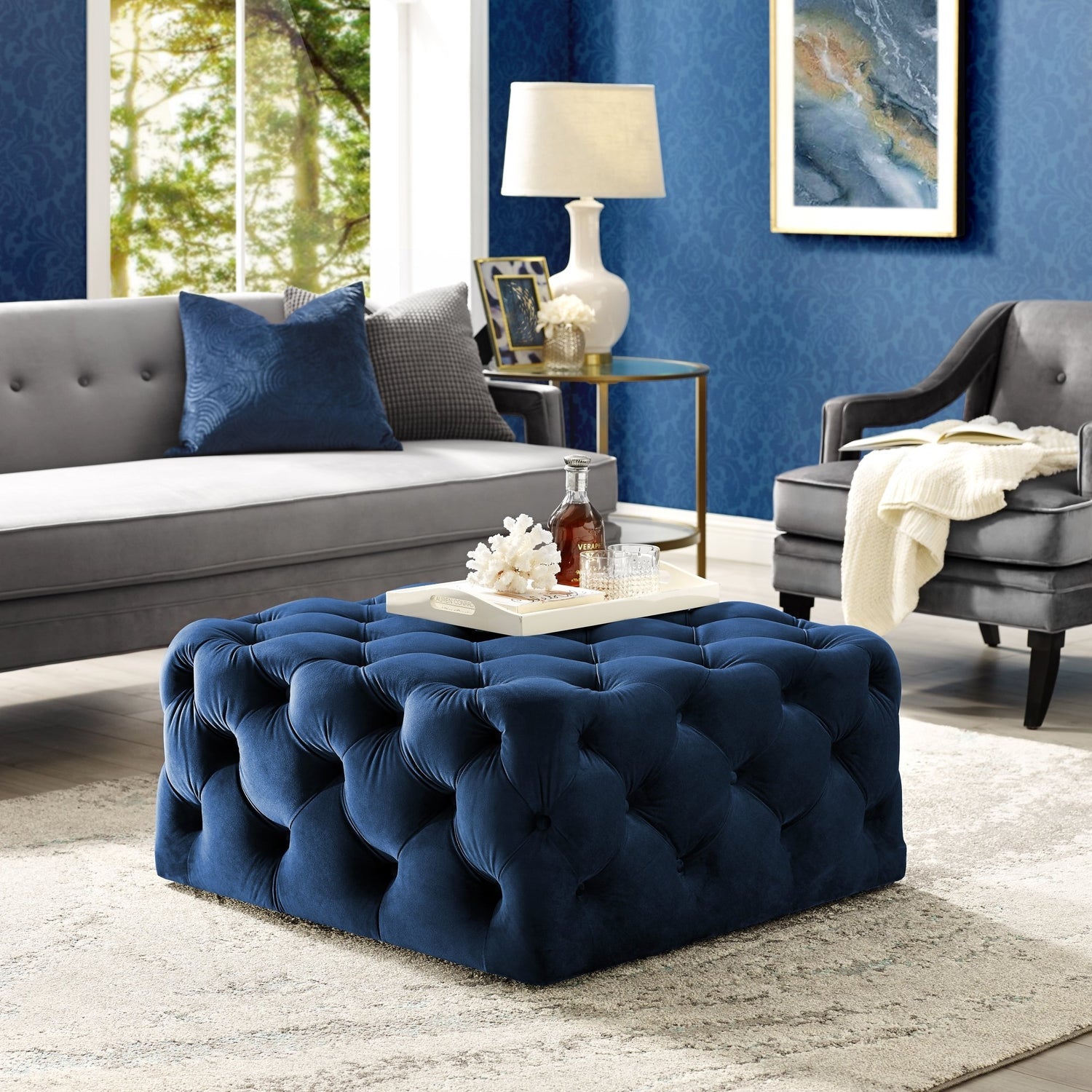 Navy tufted deals ottoman