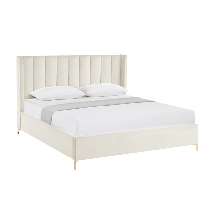Inspired Home Caliyah Platform Bed Velvet Cream White Main