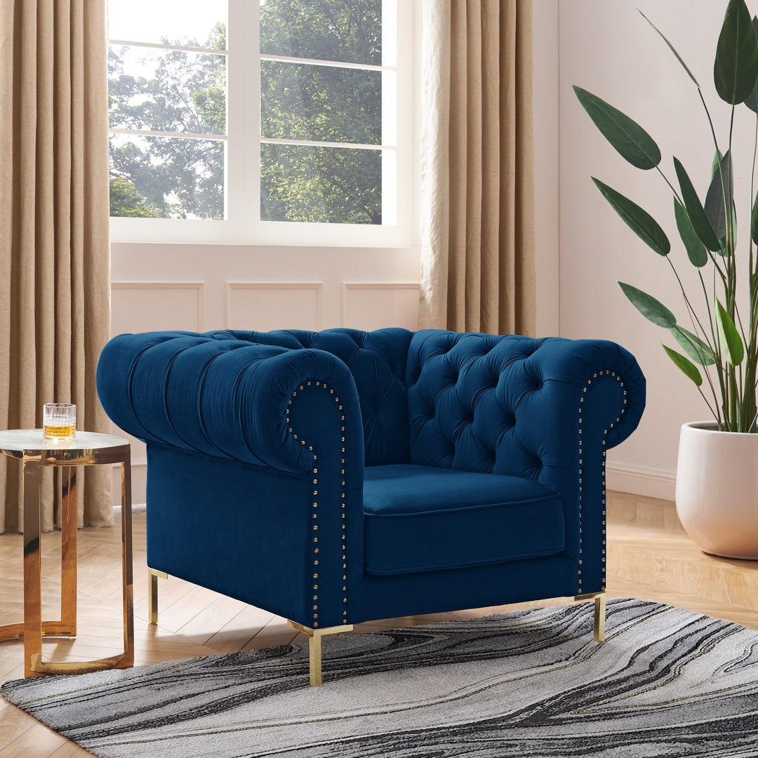 Carolyn Button Tufted Club Chair Navy - Main Image