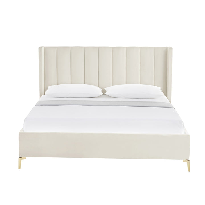 Inspired Home Caliyah Platform Bed Velvet Cream White 1